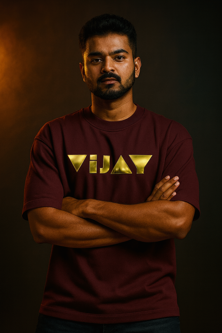Vijay Gold Plated | Thalapathy Trends | Unisex Terry Oversized Tee